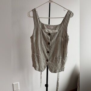 Green and White Striped Button-Up